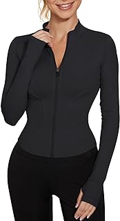 Womens Gym Tops Long Sleeve Sports T-Shirt Fitness Workout Yoga Crop Tops Ladies Running Tee Shirts Half Zip Breathable Activewear with Thumb Holes