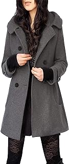 Women's Warm Double Breasted Wool Pea Coat Trench Coat Jacket with Hood