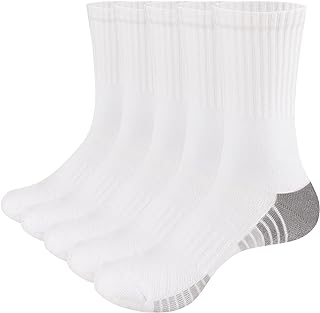 Mens Cushioned Athletic Crew Socks Moisture Wicking Black White Cotton Cycling Running Sports Socks for Men Size 5-12, 5 Pairs