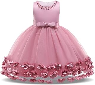 n/a Dress Girl Clothes Dresses for Girls Solid Petal Birthday Party Princess Dress Beading (Color : White, Size : 6)