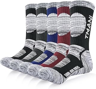 Mens Thermal Socks 5 Pairs Athletic Socks Breathable Cushion Crew Socks Outdoor Multi Performance Walking Hiking Trekking Running Socks