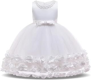 n/a Dress Girl Clothes Dresses for Girls Solid Petal Birthday Party Princess Dress Beading (Color : White, Size : 3T)