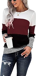 Womens Jumpers Long Sleeve T Shirts Striped Crewneck Oversized Womens Sweatshirts Patchwork Waffle Knit Tops For Women Uk Size 6-22