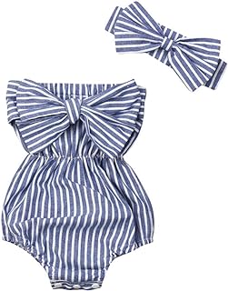 4th of July Infant Girls Romper Dress Flag Star Print Short Sleeve Ruched Jumpsuits Bodysuits Outfits Headband