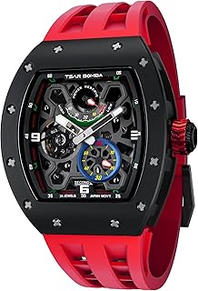 Luxury Men's Automatic Watch Mechanical Japanese Movement Sapphire Crystal 50M Waterproof Carbon Fiber Tonneau Unique Business Gifts for Men Luminous Wristwatch Analogue Black Fashion