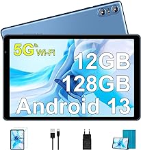 SEBBE Tablet 10 Inch Android 13 Tablets PC 12GB RAM + 128GB ROM TF 512 GB Octa-Core 2.0 GHz Tablet , Google GMS | Bluetooth 5.0 | 5G WiFi | 6000mAh | 1280 * 800 | 5MP+8MP, Tablet with case Blue