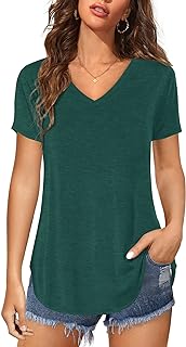 Womens Casual Loose Tops Tshirts Short/Long Sleeve V Neck Plain Longline Shirts