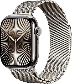 Apple Watch Series 10 GPS + Cellular 42 mm Smartwatch with Natural Titanium Case with Natural Milanese Loop - One Size. Fitness Tracker, ECG App, Always-On Retina Display, Carbon Neutral
