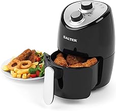 Salter EK2817 2L Compact Air Fryer - Hot Air Circulation, Removable Non-Stick Cooking Rack, Adjustable Temperature Up To 200°C, 30 Minute Timer, 1000W, Small Household Air Fry Oven, Black/Silver