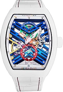 Men's 'Vanguard Seven Days Skeleton Color Dream' White Rubber/Leather Strap Manual Watch 45S6SQTWHTCOLBU