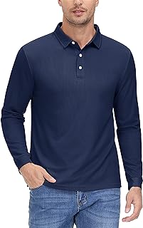 Men's Long Sleeve Polo Shirts Quick Dry Lightweight Tee Top Breathable Casual Athletic Golf Shirts with 3 Buttons