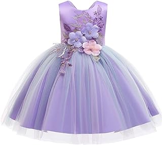 n/a Princess Party Dress for Girls Lace Petal Bridesmaid Dress for Girl Girls Clothes (Color : White, Size : 6)