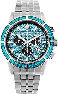Majesté Iced Out 1135 - Diameter 43 mm - Men's Watch - Waterproof - with Sapphire Glass - Silver Bracelet - Dial CZ Diamonds Turquoise - Swiss Quartz Movement, silver, Bracelet