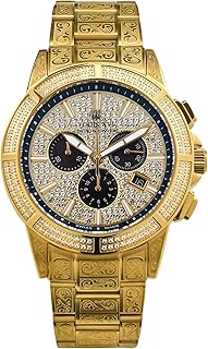 Men's Majesté Iced Out Royale Watch Steel Strap Silver/Gold/Rose Gold CZ Diamonds Chronograph Analogue Quartz Stainless Steel