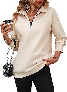 Half Zip Pullover Sweatshirt Women V Neck Jumpers Autumn Winter Long Sleeve T Shirts Tops Ladies Plain Sweatshirts y2k Jumper Womens Basic Long Sweaters for Women