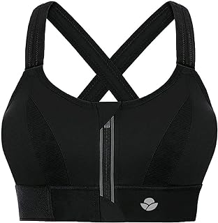 Women High Impact Sports Bra Plus Size Zip Front Fastening Bras Padded Adjustable Strap