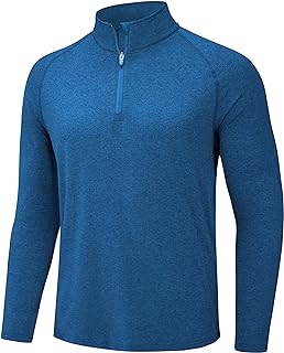 Men's Half Zip Gym Tops UPF50+ Sun Protection Polo Shirt Quick Dry Golf Jumper Long Sleeve Running Tops